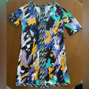 ☎️ BCBG MAX AZRIA Multicolor Watercolor Paint Splatter Adjustable Sleeve Dress